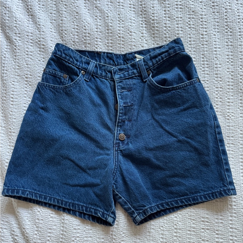 Blue High-Waisted Jean Shorts with Relaxed Fit